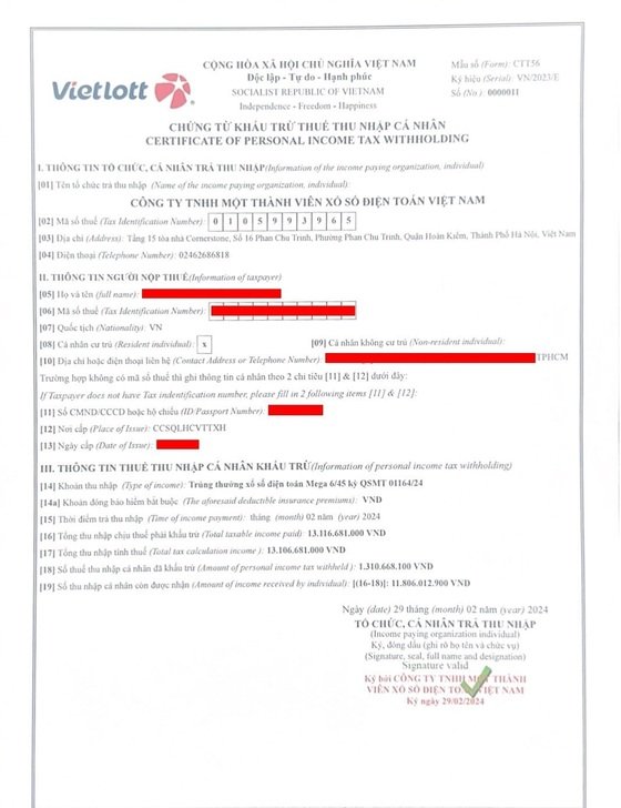 Chứng từ khấu trừ thuế thu nhập cá nhân của ông L. Chứng từ khấu trừ thuế thu nhập cá nhân của ông L.